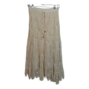 Bohemian Cafe Cream Boho Crochet Midi Skirt Festival Neutral Size Small